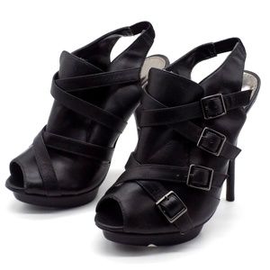 Marco Santi Black Stiletto Peep Toe Size 7 Strappy